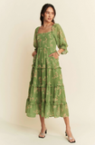 Green Floral Smocked Bodice Dress