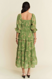 Green Floral Smocked Bodice Dress