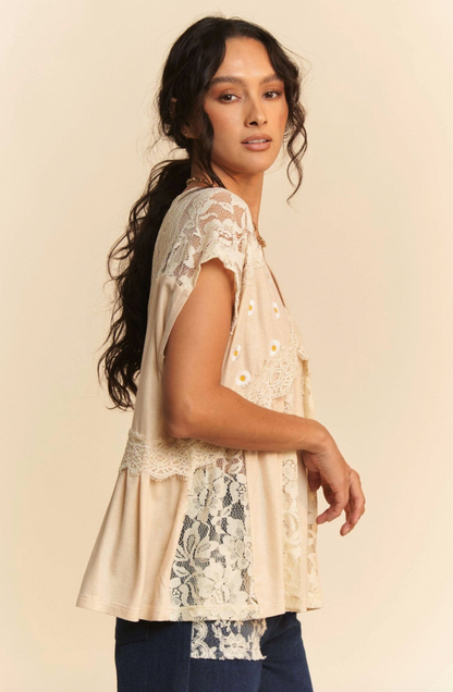 Embroidered Daisy Babydoll Top