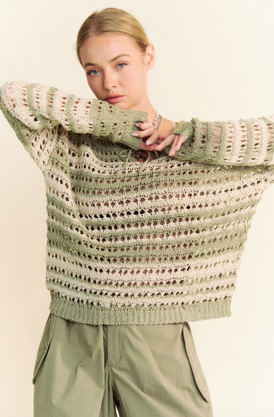 Sage Striped Loose Knit Sweater