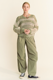 Sage Striped Loose Knit Sweater