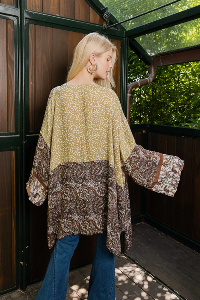 Long Sleeve Boho Kimono Brown