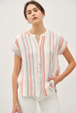 Gauzy Striped Button Up Top