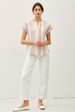 Gauzy Striped Button Up Top