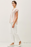 Gauzy Striped Button Up Top