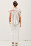 Gauzy Striped Button Up Top