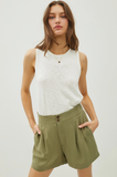 Linen Blend Pleated Shorts Green