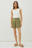 Linen Blend Pleated Shorts Green