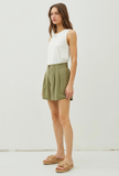 Linen Blend Pleated Shorts Green