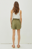 Linen Blend Pleated Shorts Green