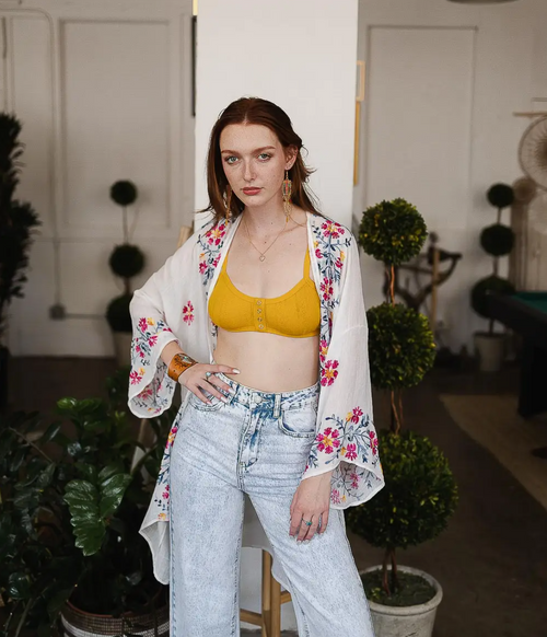 Flowy Floral Embroidered Kimono