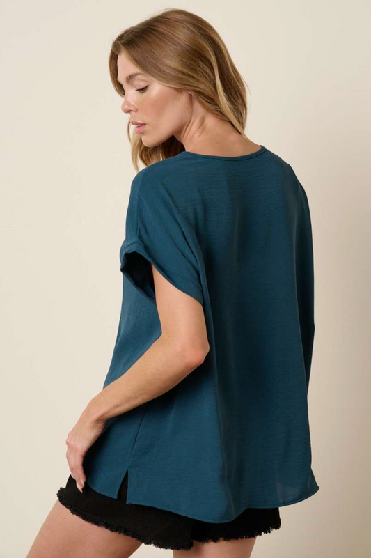 Round Neck Teal Blouse