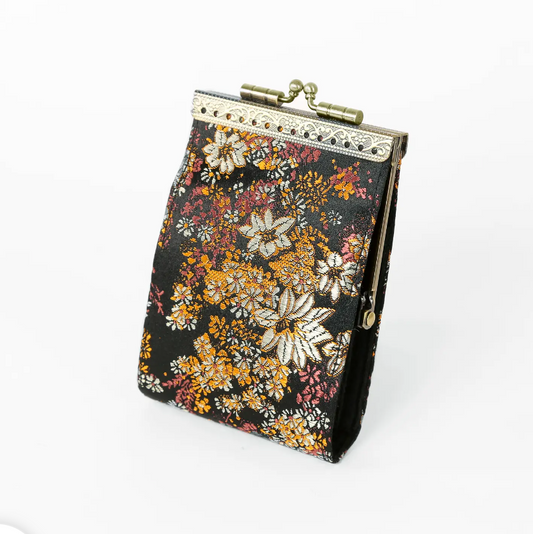 Card Holder + Wallet- Black Brocade