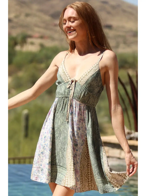 Mixed Print Boho Mini Dress