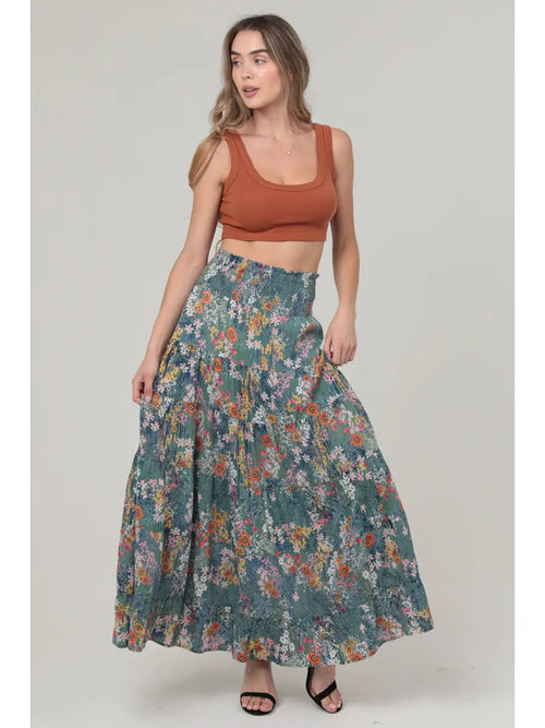 Tiered Floral Maxi Skirt