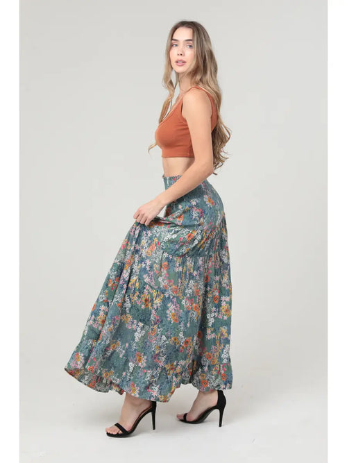 Tiered Floral Maxi Skirt