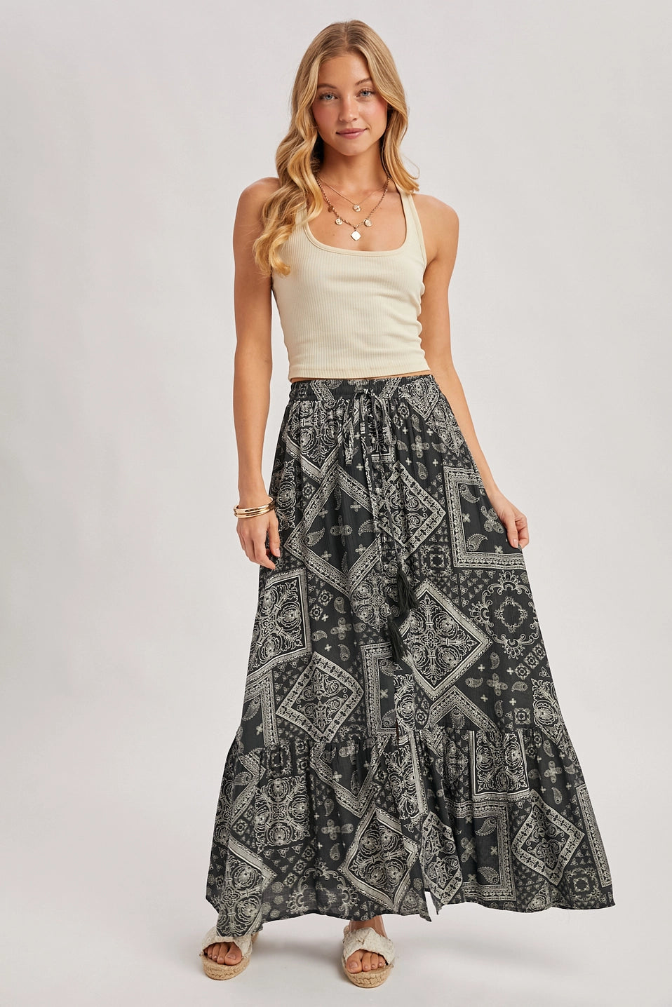 Boho Print Black and White Maxi