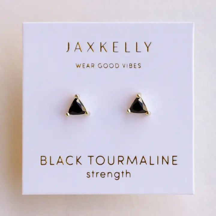 Black Tourmaline Energy Gem Studs 18KP