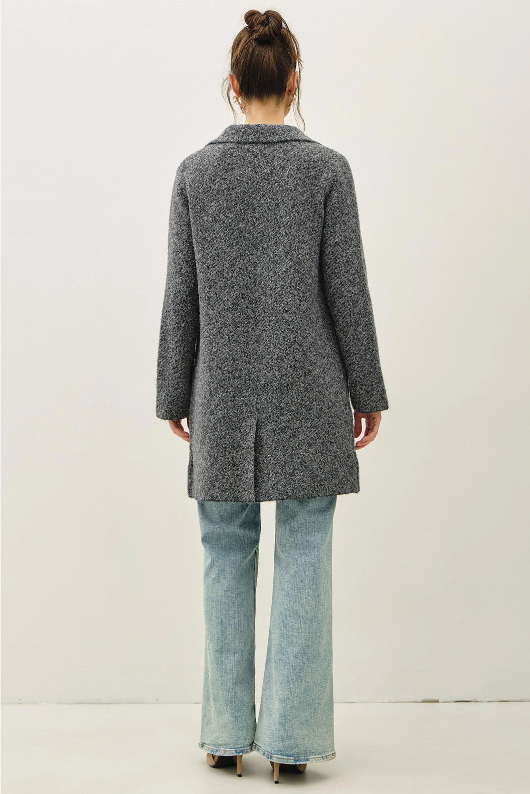 Boucle Knit Double Button Coat Grey