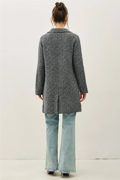 Boucle Knit Double Button Coat Grey