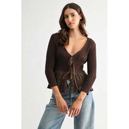 Brown Knit Peplum Top