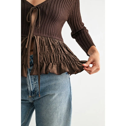 Brown Knit Peplum Top
