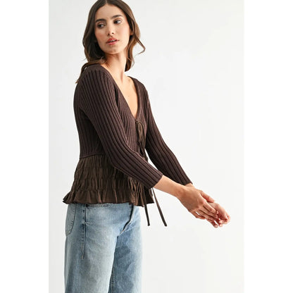 Brown Knit Peplum Top