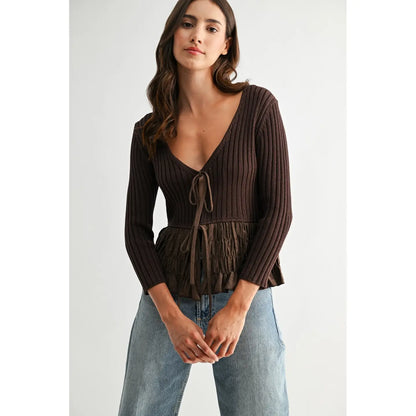 Brown Knit Peplum Top