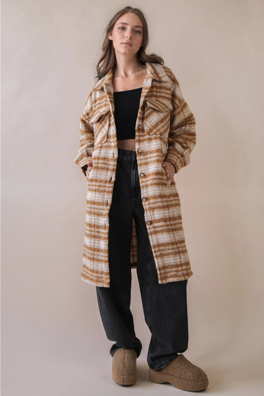 Long Brown Plaid Jacket