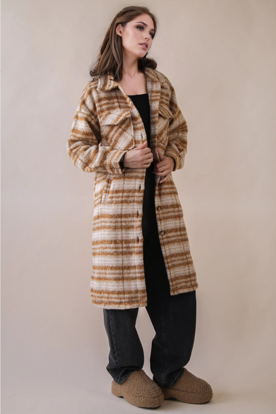 Long Brown Plaid Jacket