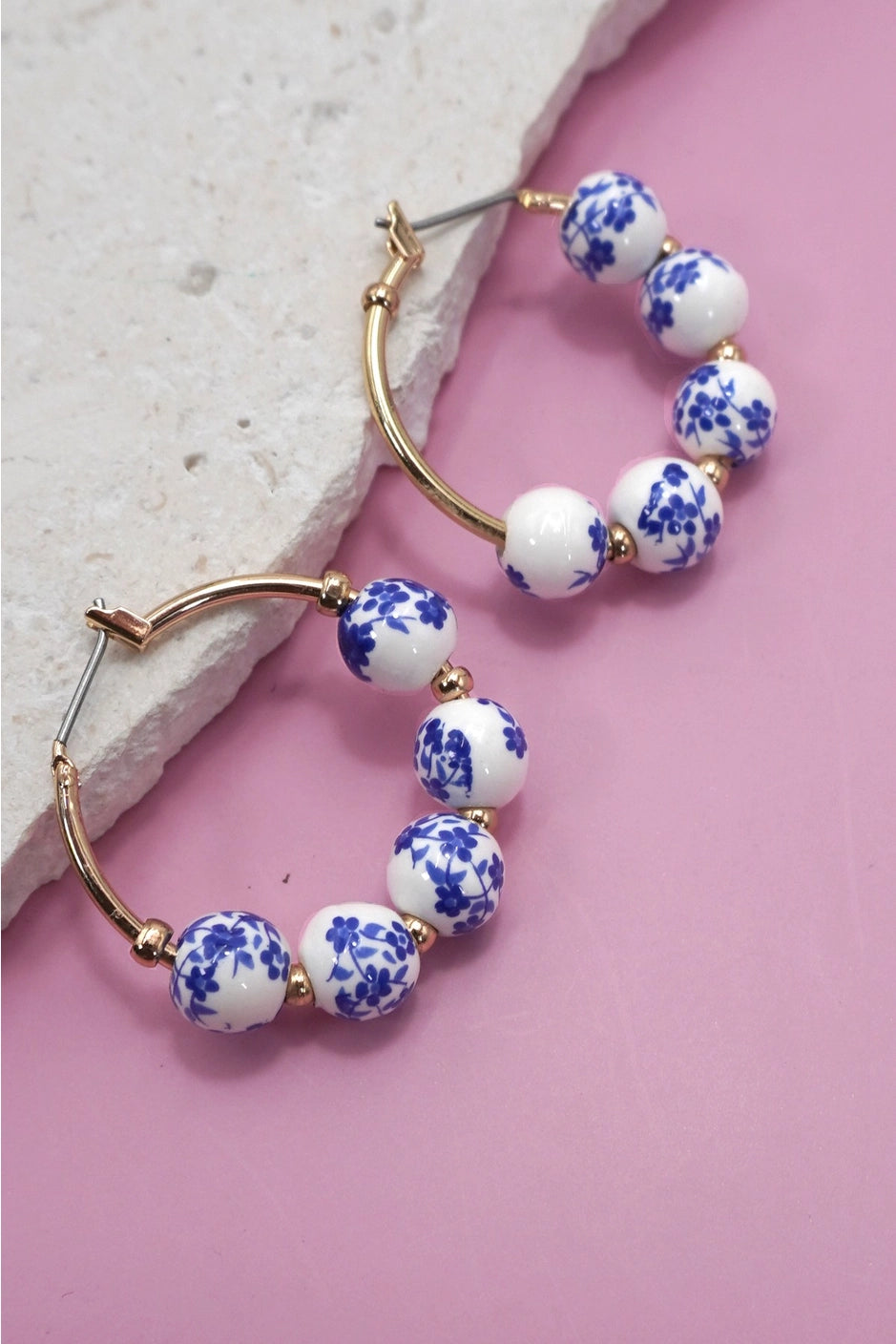 Porcelain Bead Hoop Earrings