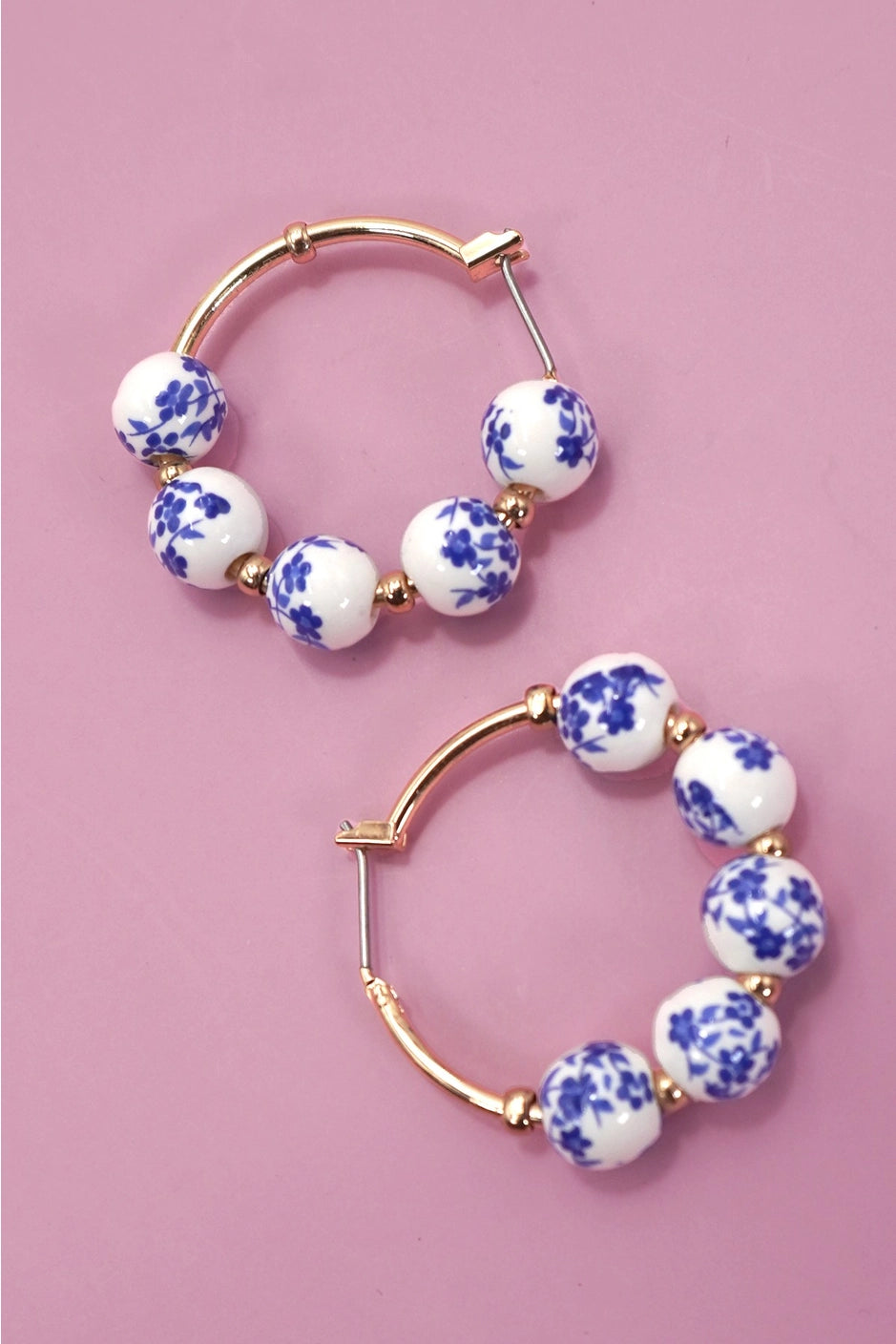 Porcelain Bead Hoop Earrings