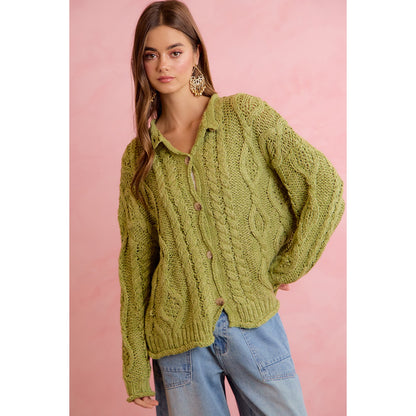 Chunky Green cable Knit Cardi