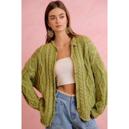 Chunky Green cable Knit Cardi