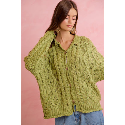 Chunky Green cable Knit Cardi