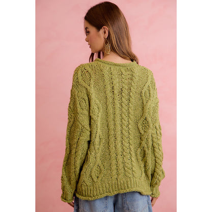 Chunky Green cable Knit Cardi