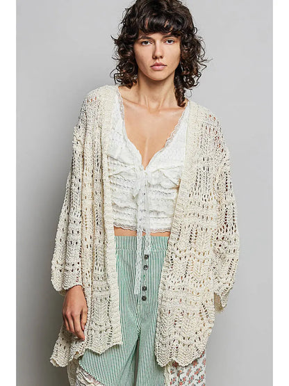 Loose Knit Scallop Hem Cardi