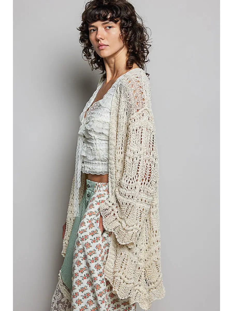Loose Knit Scallop Hem Cardi