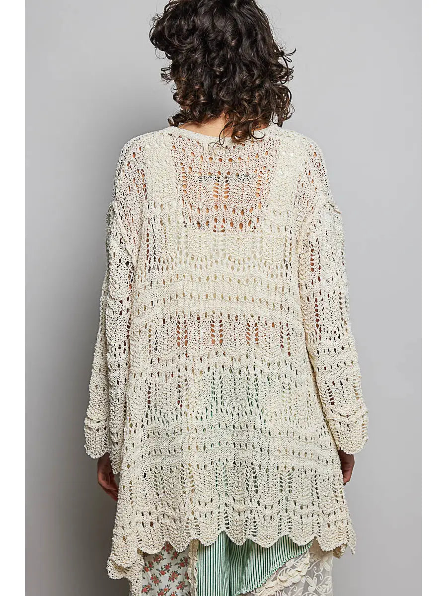 Loose Knit Scallop Hem Cardi