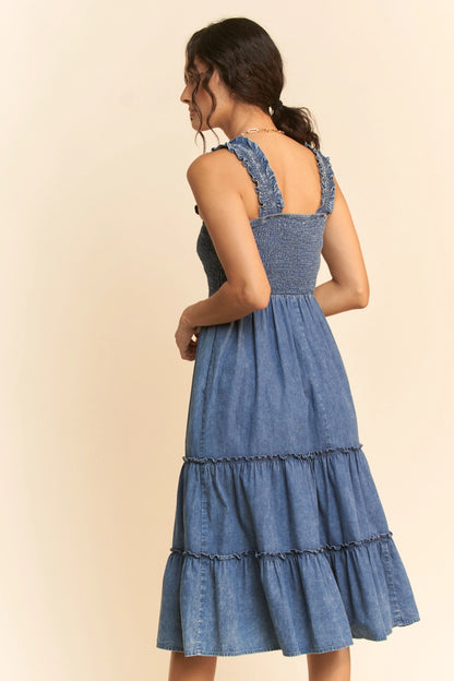 Denim Tiered Midi Dress