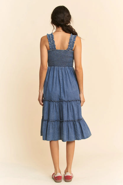 Denim Tiered Midi Dress