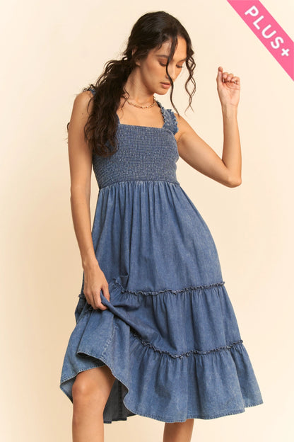 Denim Tiered Midi Dress