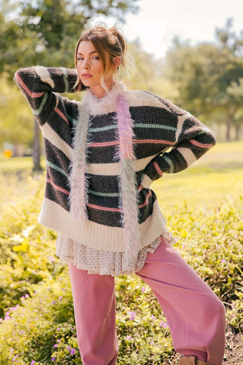 Striped Mock Neck Sweater