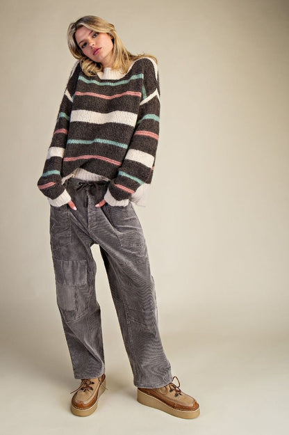 Striped Mock Neck Sweater