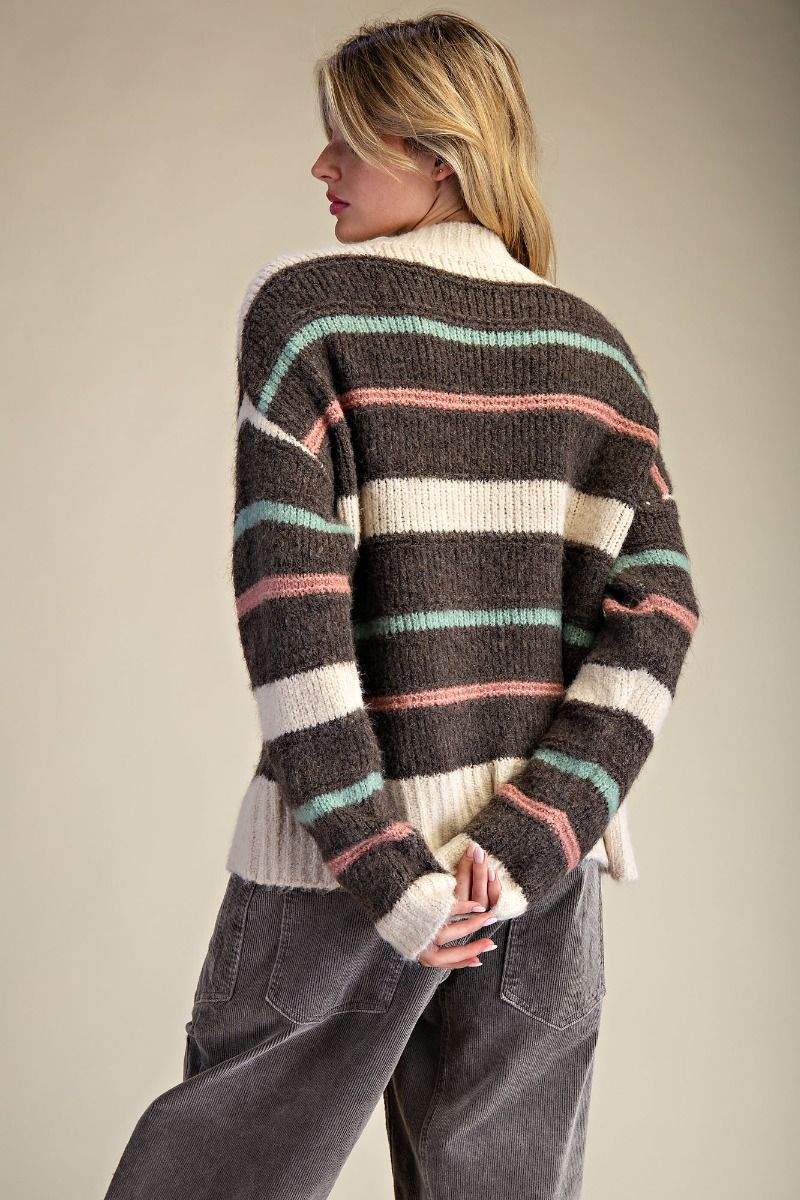 Striped Mock Neck Sweater
