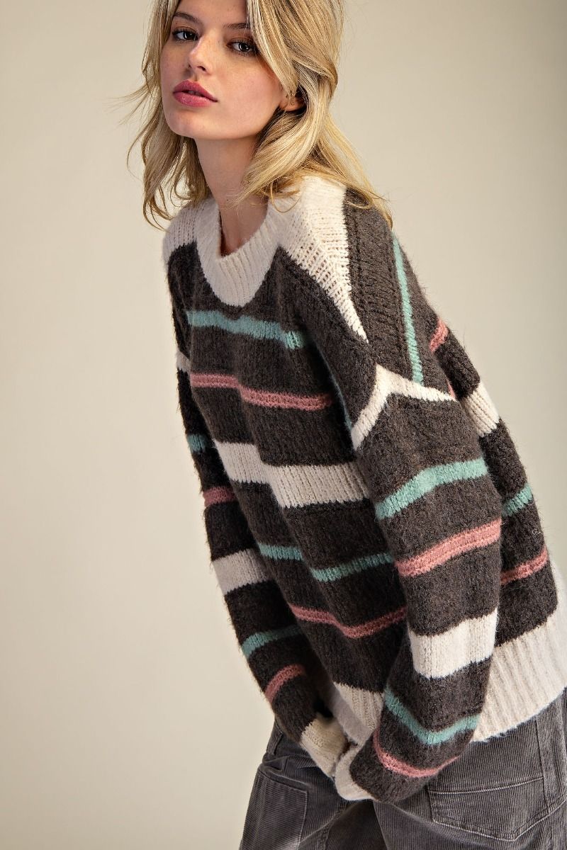 Striped Mock Neck Sweater