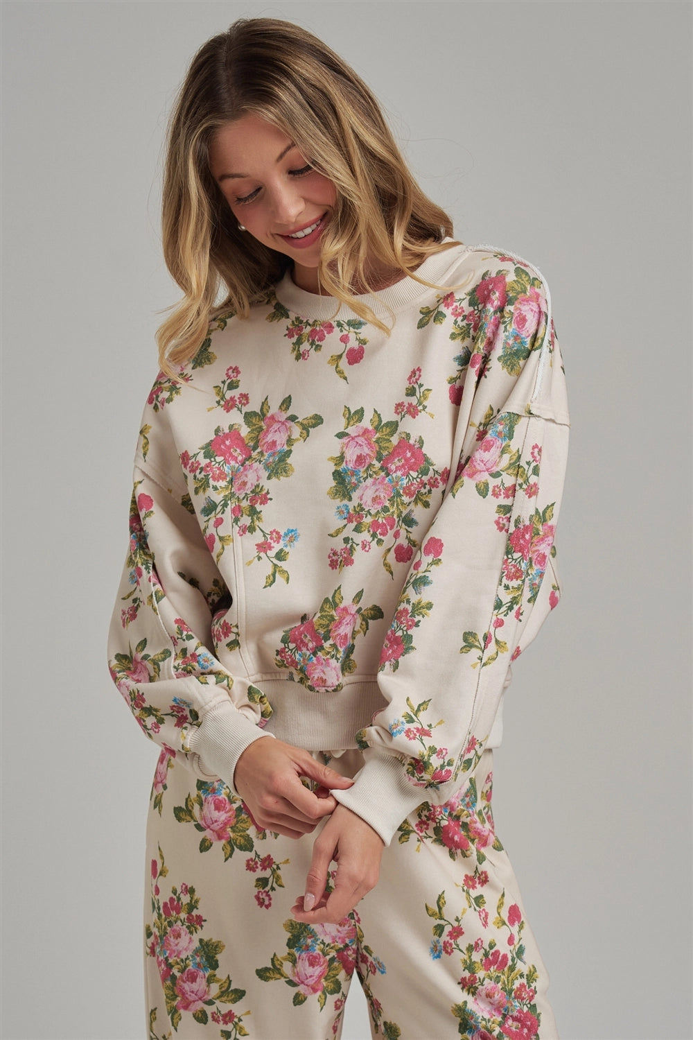 Oversized Floral Fleece Sweatshirt