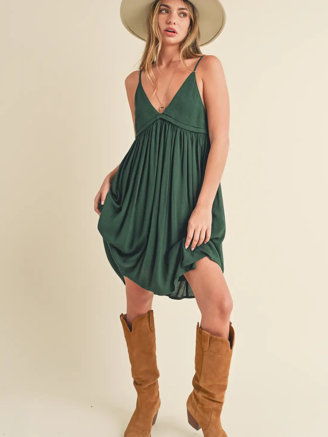 Emerald V Neck Flowy Dress