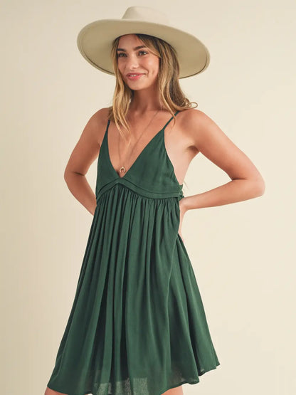 Emerald V Neck Flowy Dress