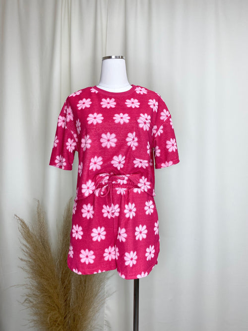 Pink Floral Terry Set